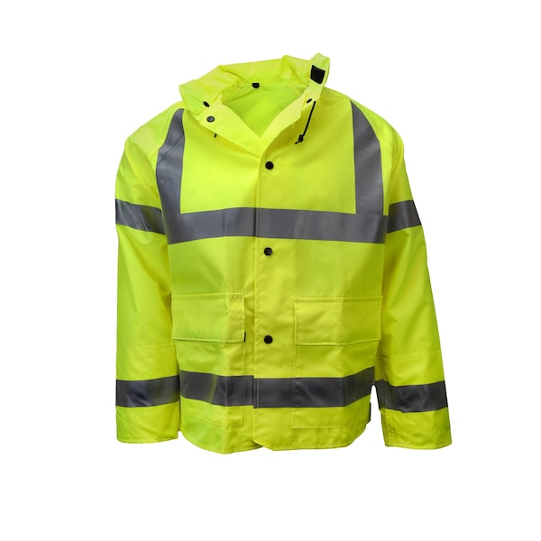 Hi-Vis Rain Jacket, Polyester, Class 3 Lime, 2XL
